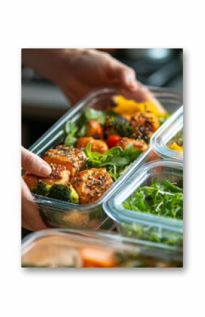Hands Preparing Healthy Meal Prep with Fresh Ingredients