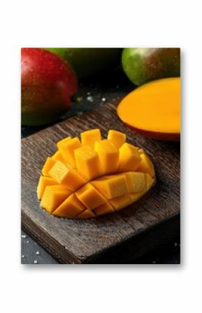 Freshly cut mango showcases vibrant yellow cubes ready to delight taste buds on a sunny day