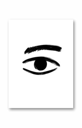 An isolated eye adorned with eyelashes, illustrated in a modern style using watercolor paint, combined with sketch and ink elements, and a grunge texture