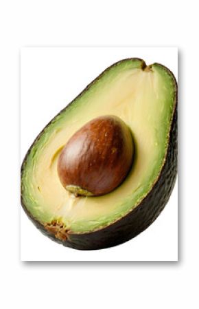 Sliced avocado with seed against white background