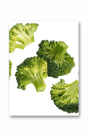 Falling broccoli isolated on white background