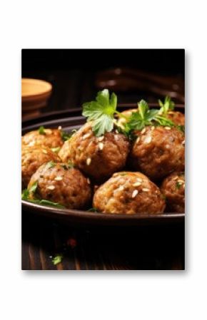Aromatic Tofu Meatballs Garnished with Fresh Herbs and Savory Sauce