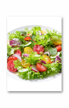 plate of green salad with fresh vegetables isolated on transparent background