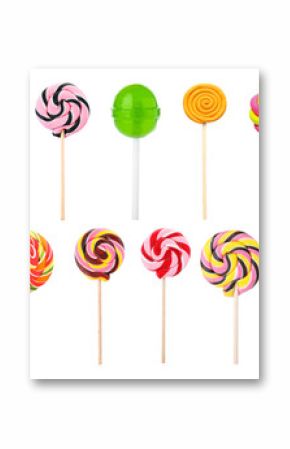 Different colorful lollipops isolated on white, set