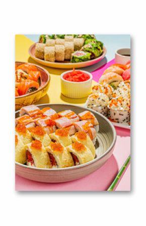 sushi set on the color background