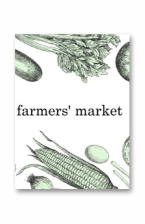 Farmers' Market. Hand-drawn illustration of Food. Ink. Vector 