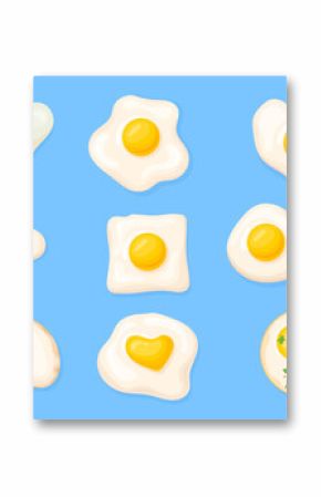 Fried eggs shapes. Omelet icons, chicken fry egg sunny side up omelette circle heart different shapes with herbs and yolk, organic breakfast meal cartoon neat