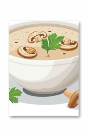 Vector illustration of mushroom soup in a white ceram