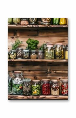 Rustic Home Pantry with Variety of Preserved Foods