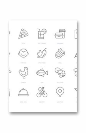 Restaurant Line Editable Icons set. Vector illustration in modern thin line style of public catering related icons: menu categories, table reservations, food and drinks, and more. 