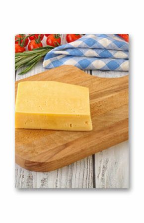 Piece of natural organic cheese over board