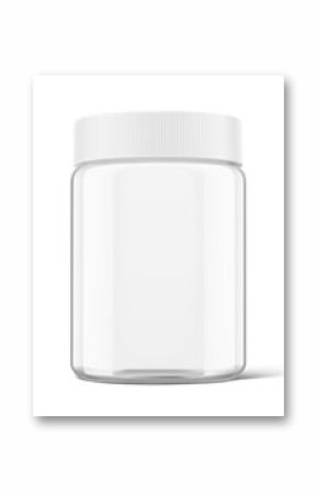 Clear wide mouth glass jar mockup for food. High realistic. Vector illustration isolated on white background. Ready for use in presentation, promo, advertising and more. EPS10.