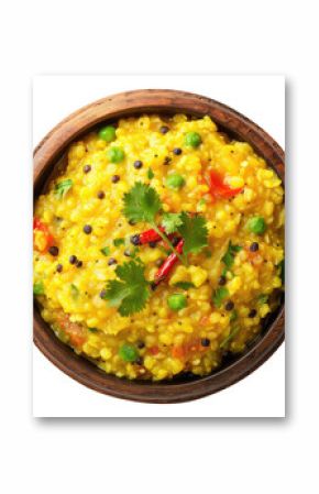 bowl of healthy dal khichadi or khichdi top view isolated on transparent white background, clipping path