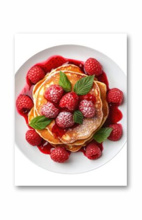 A Delicious Plate of Raspberry Pancakes Isolated on a Transparent Background