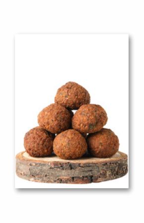 PNG falafel on wooden board isolated on white background.