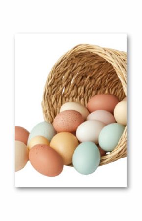 PNG Real overturned straw basket eggs colorful pastel.