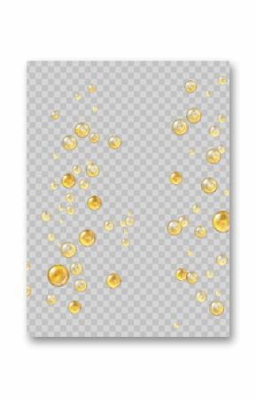 Yellow collagen serum, liquid oil bubbles. Skincare cosmetics essential or fish, castor, olive cooking oil isolated realistic vector bubbles. Juice, gel or honey isolated 3d transparent droplets