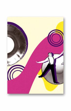 3D photo collage sketch template artwork of young lady man culture studio elegance fashion pose choreography passion dance tea cup drink