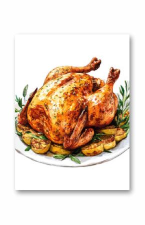 Whole roasted chicken background white vector graphic illustration vector