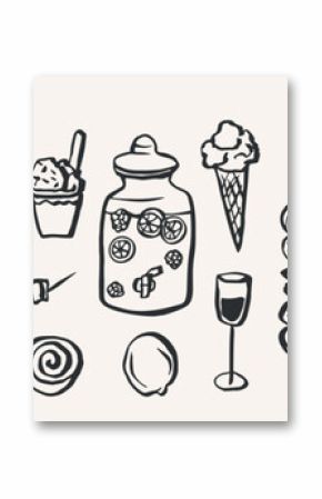 Hand drawn doodle summer food collection