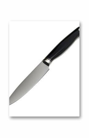 Sharp kitchen knife with a black handle on a white background for culinary preparation tasks