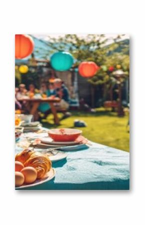 The vibrant garden party with delicious food and joyful gatherings.