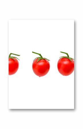 Row of small Cherry tomatoes isolated on white, clipping path, PNG