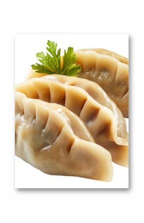 Steamed dumplings mandu with glossy surface and pleated edge isolated on white transparent background, concept of traditional Asian food