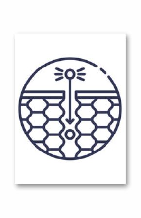Icon of a particle selectively penetrating skin layers. The arrow illustrates targeted delivery and deep absorption, symbolizing selective entry through a protective barrier.