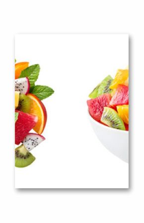 Colorful tropical fruit salad in bowls