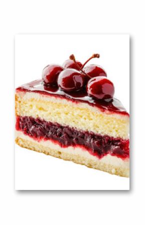 Delicious cherry cake slice isolated on transparent background