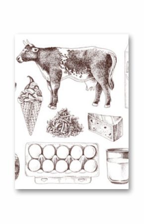 Dairy products hand drawn vector set