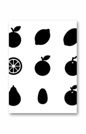 Citrus Icons Grid. Solid, filled icon set of citrus fruits: orange, lemon, lime, grapefruit, tangerine, clementine, pomelo,