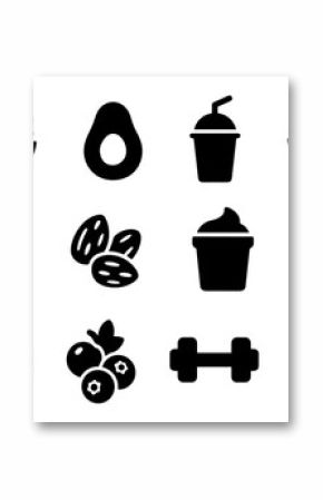 Healthy food and fitness icons in minimalist style