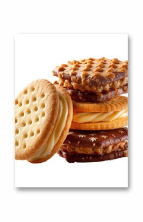 Delicious assortment of cookies displayed on a white background ready for dessert time or snack cravings