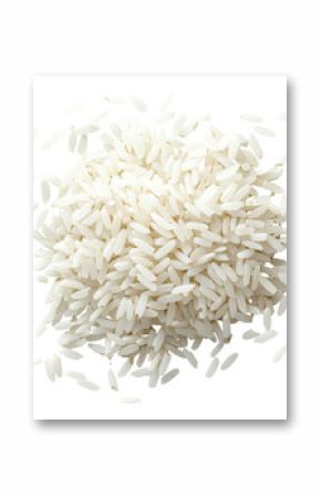 White rice grains scattered on black background food photography isolated on a transparent background