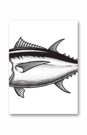 tuna fish woodcut engraving vector illustration