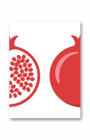 Whole and halved red pomegranate with seeds fruit