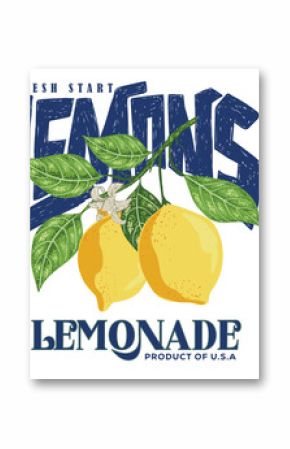 Nature fruit club print design. Organic food artwork for for t-shirt. Fruit vintage t-shirt design. Squeezed art. Summer food poster design. Lemon fruit artwork. Fresh lemon fruit print. Lemonade art.