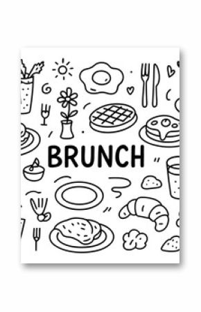 Charming doodle style brunch icons featuring breakfast foods and drinks