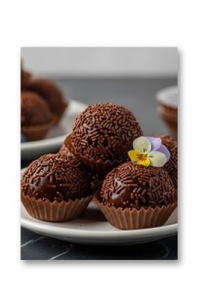 Brazilian Brigadeiros with Chocolate Sprinkles and Edible Flowers