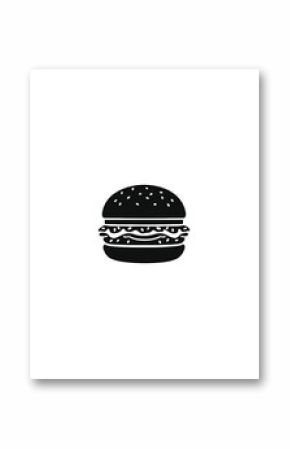 Hamburger Icon – Minimalist Vector Illustration of Classic Burger with Sesame Bun and Condiments