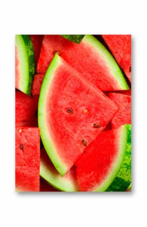 Triangles of sliced watermelon close-up. Watermelon pattern, macro photo. Close-up.
