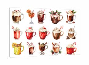 PNG Festive holiday drinks illustration, element set on transparent background