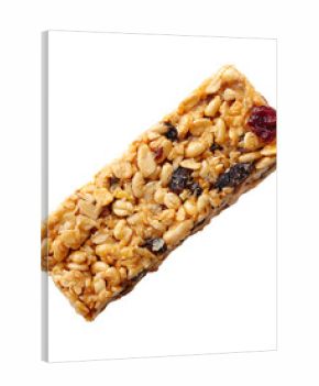A delicious and nutritious energy bar with peanuts and dried fruit perfect for a quick snack or a boost of energy during activities