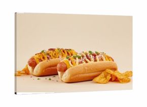 Tasty and easy hot dogs topped with mustard, peppers, onions, and crispy nachos