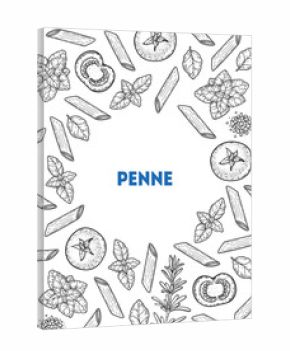 Traditional Italian pasta sketch. Penne frame. Italian food. Staple food. Hand drawn vector illustration. Background for packaging, menu. Top view. Not AI