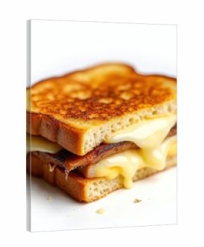 Rich croque monsieur sandwich, toasted bread, melted cheese, bechamel sauce. Savoury French classic dish, gourmet cookery. Delicious baked meal, appetizing snack, creamy texture, golden crust.