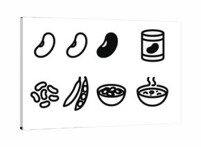 Kidney Bean Icon Set. Solid, filled icon set of kidney bean types: red kidney bean, white kidney bean, black kidney bean, canned