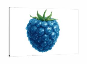 Close-up of a vibrant blue raspberry glistening with water droplets, set against a transparent background